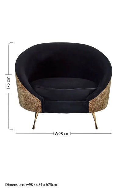 Manhattan Black Velvet and Leopard Print Cocoon Chair with Gold Finish Legs