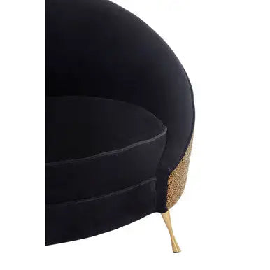 Manhattan Black Velvet and Leopard Print Cocoon Chair with Gold Finish Legs