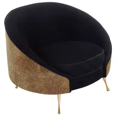 Manhattan Black Velvet and Leopard Print Cocoon Chair with Gold Finish Legs