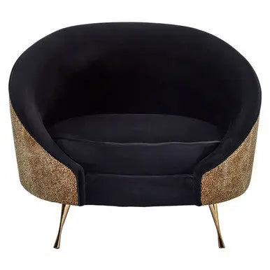 Manhattan Black Velvet and Leopard Print Cocoon Chair with Gold Finish Legs