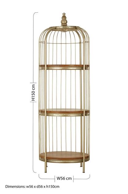 Mantis Champagne Gold Finish Medium 3 Tier Birdcage Shelf Unit