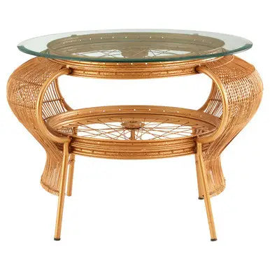 Mantis Gold Finish and Bamboo Bicycle Design Large Coffee Table