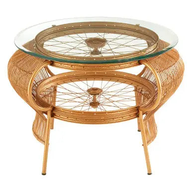 Mantis Gold Finish and Bamboo Bicycle Design Large Coffee Table