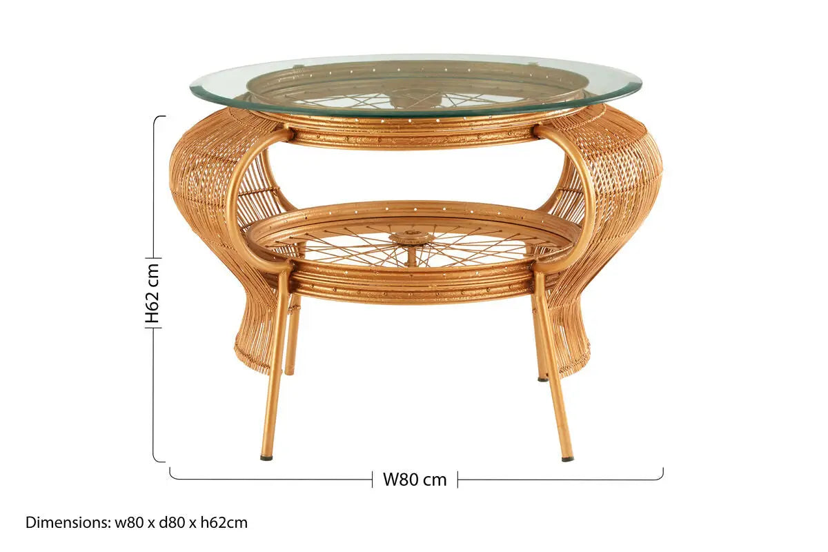 Mantis Gold Finish and Bamboo Bicycle Design Large Coffee Table