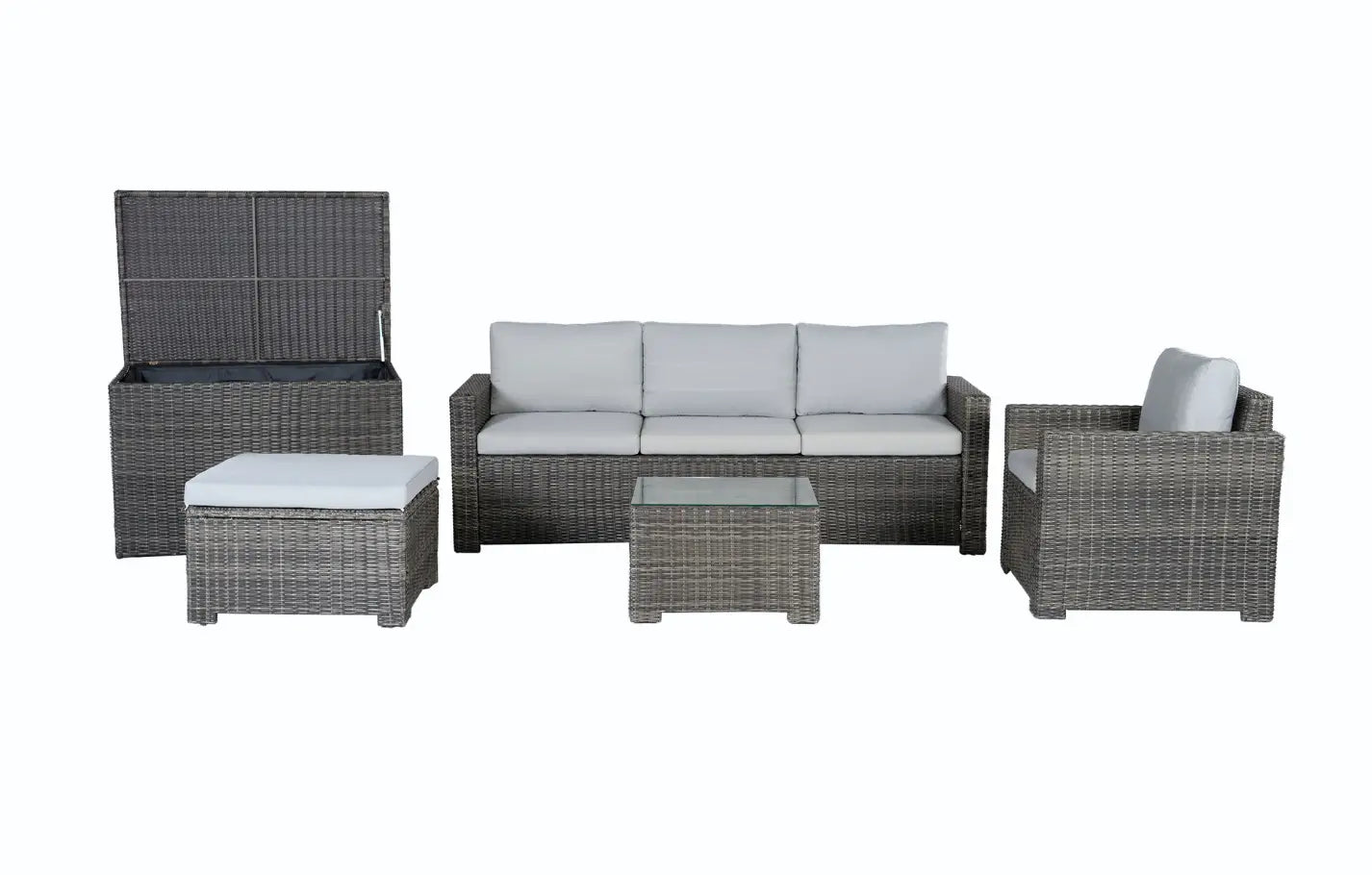 Marbella Grey 5 Seater Chaise Garden Sofa Set and Cushion Box Bundle