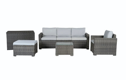 Marbella Grey 5 Seater Chaise Garden Sofa Set, Cover and Cushion Box Bundle