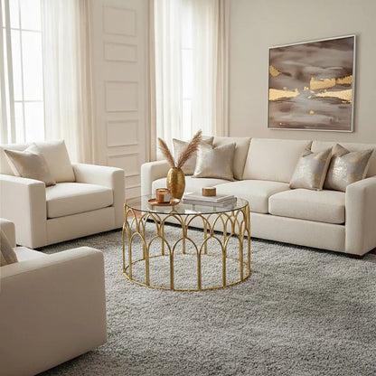 Merlin Gold Finish Coffee Table with Glass Top