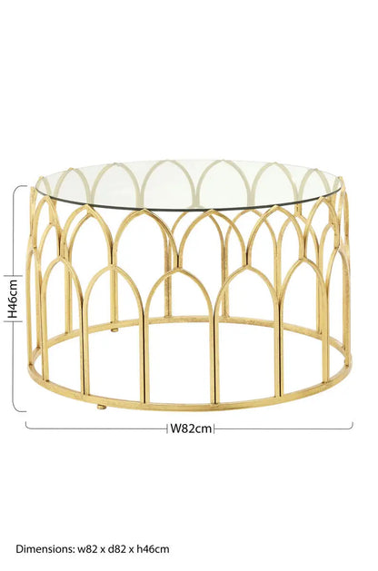 Merlin Gold Finish Coffee Table with Glass Top