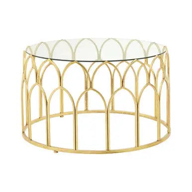 Merlin Gold Finish Coffee Table with Glass Top