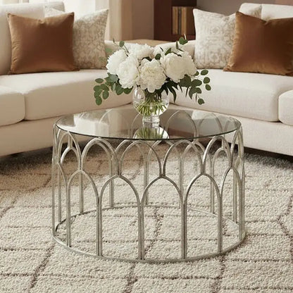 Merlin Silver Finish Coffee Table with Glass Top