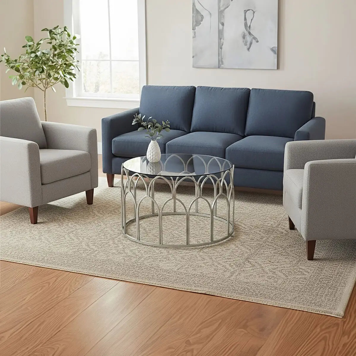 Merlin Silver Finish Coffee Table with Glass Top