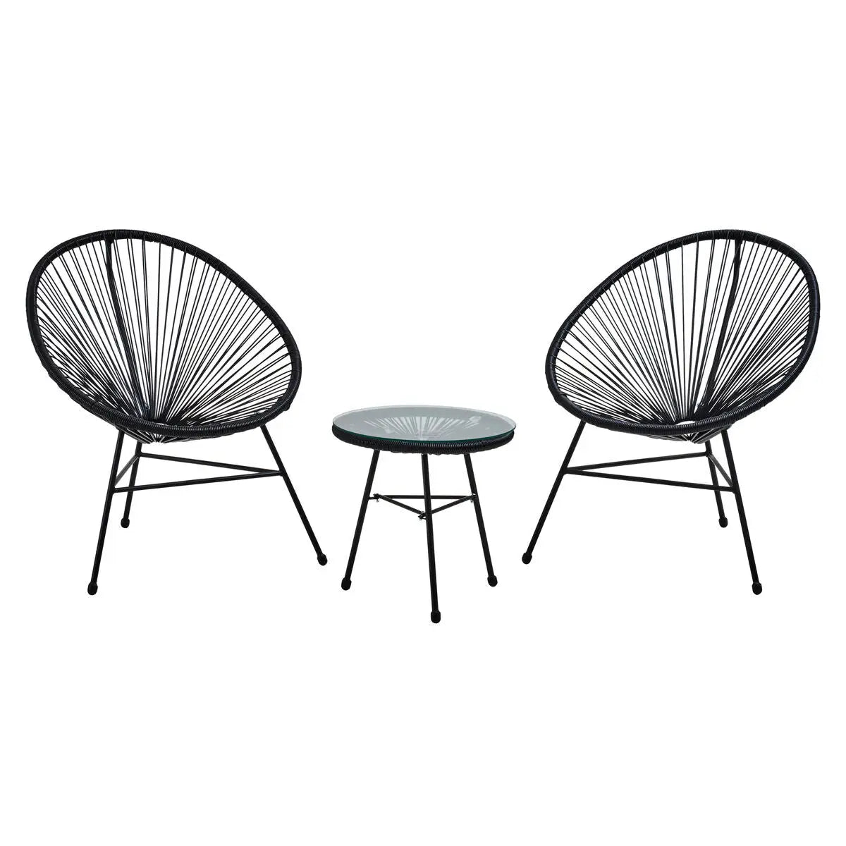 Miami Black Rattan 3 Piece Patio Set with Glass Top Table