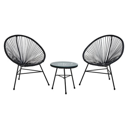 Miami Black Rattan 3 Piece Patio Set with Glass Top Table