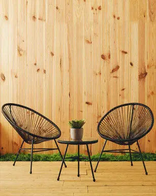Miami Black Rattan 3 Piece Patio Set with Glass Top Table