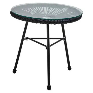 Miami Black Rattan 3 Piece Patio Set with Glass Top Table