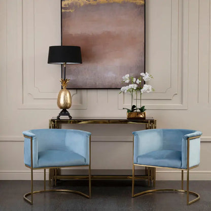 Mias Blue Velvet Chair with Gold Finish Base