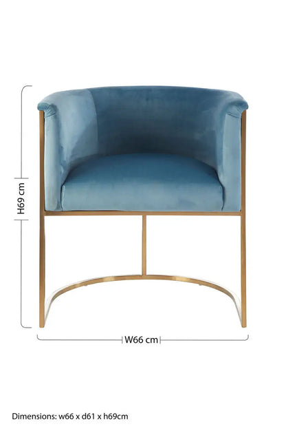 Mias Blue Velvet Chair with Gold Finish Base