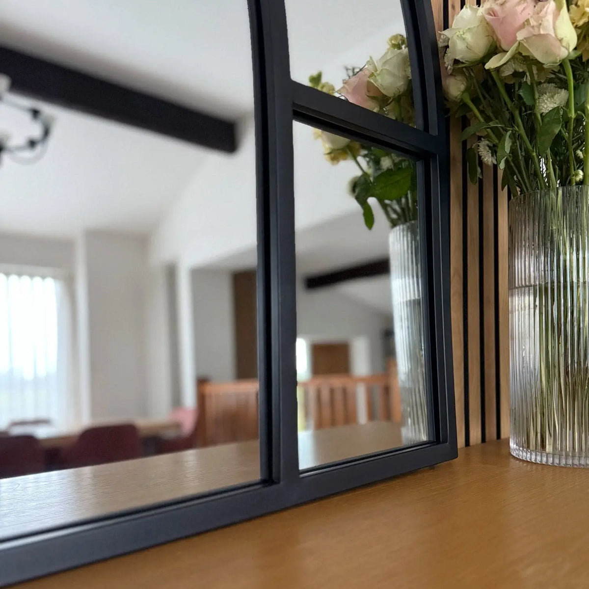 Mio - Black Metal Arched Window Mirror - 95cm x 120cm