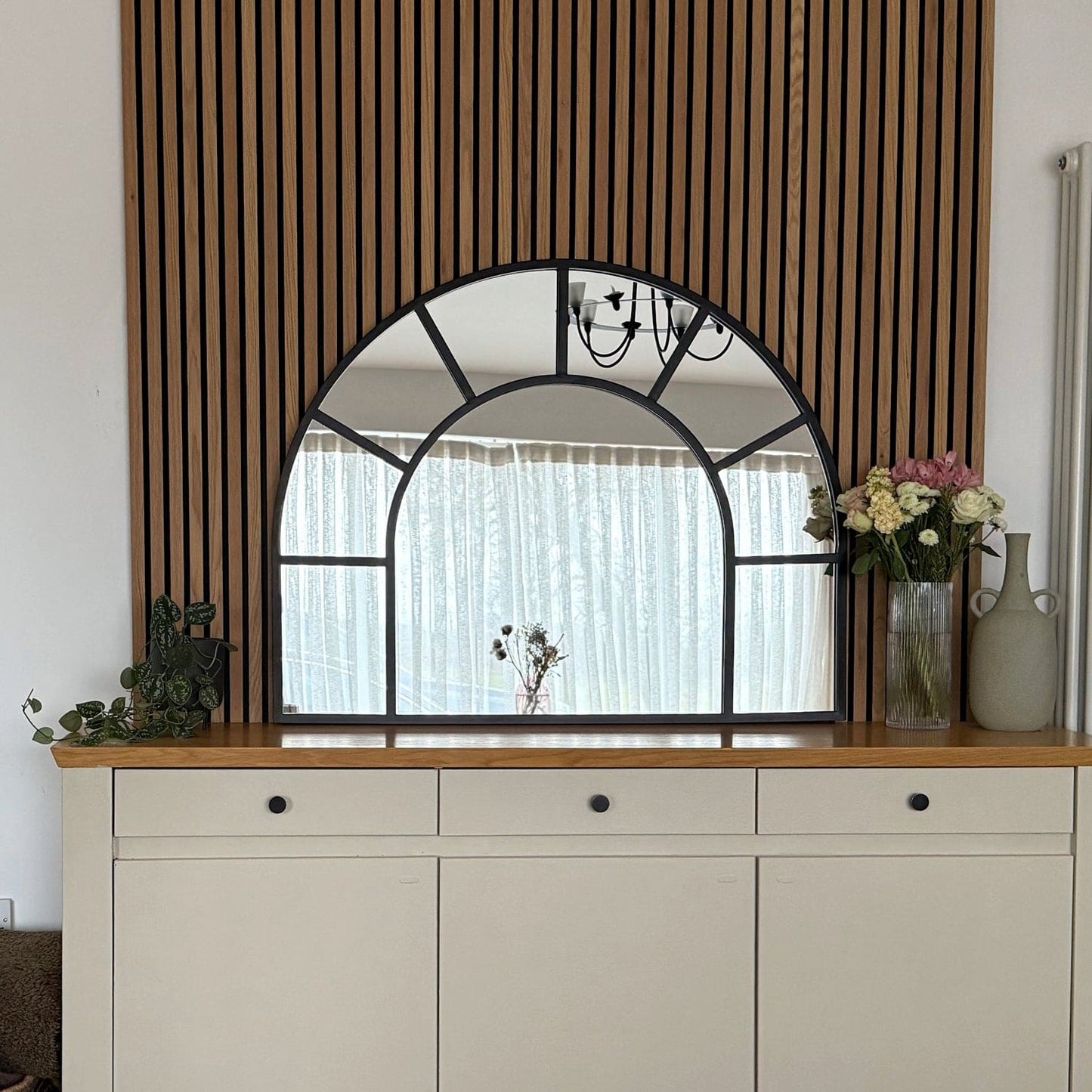 Mio - Black Metal Arched Window Mirror - 95cm x 120cm