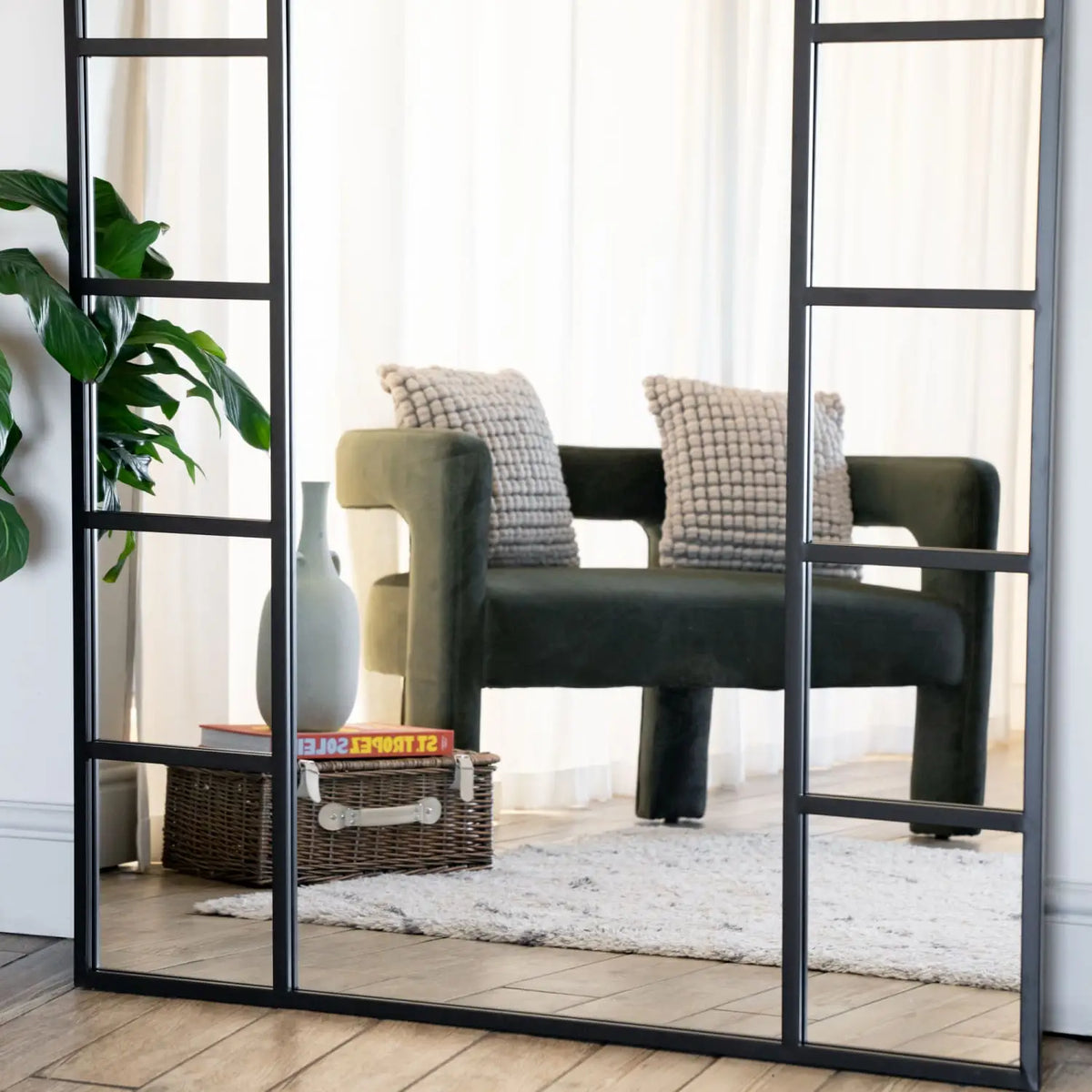 Mio- Full Length Black Metal Arched Window Mirror - 200cm x 120cm