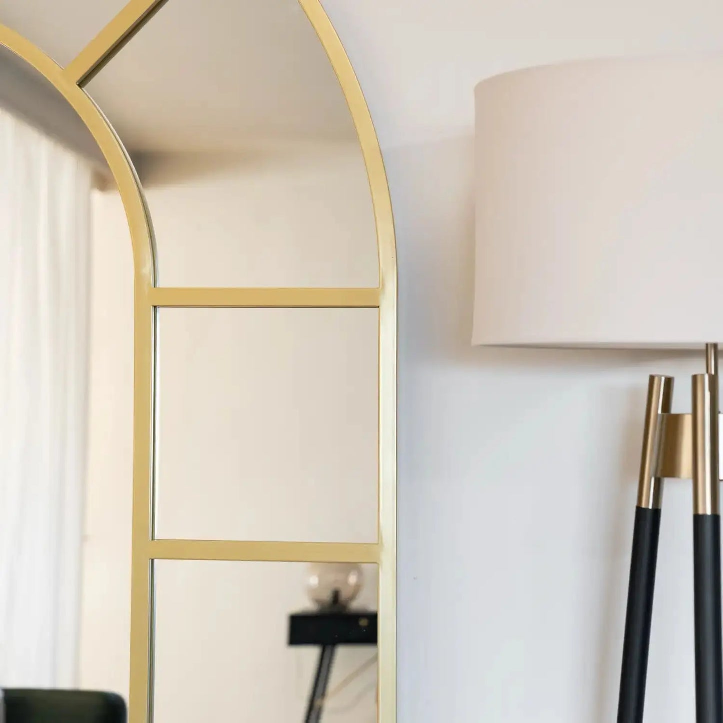 Mio - Full Length Gold Metal Arched Window Mirror - 180cm x 105cm.