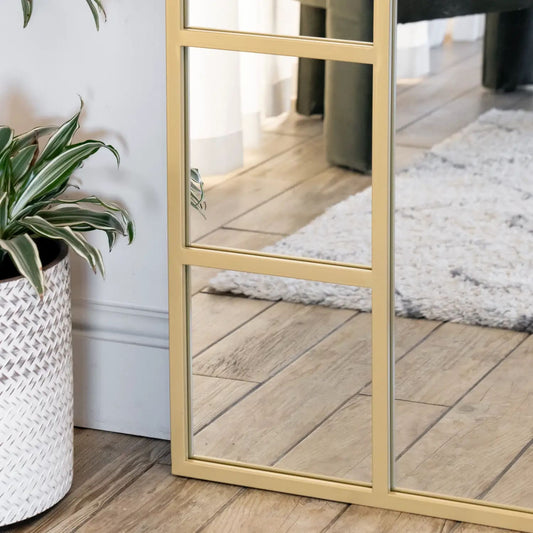 Mio - Full Length Gold Metal Arched Window Mirror - 180cm x 105cm.