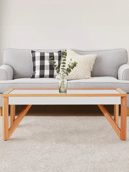 Mirror Glass Top Coffee Table with Natural Wood Frame, Kensington Townhouse