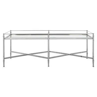 Mirrored Glass Coffee Table with Silver Cross Frame, Zach