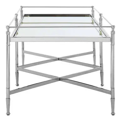 Mirrored Glass Coffee Table with Silver Cross Frame, Zach