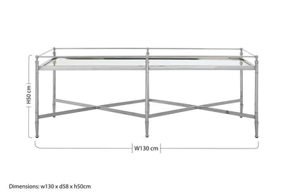 Mirrored Glass Coffee Table with Silver Cross Frame, Zach