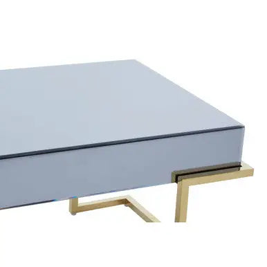 Mirrored Rectangular Coffee Table in Gold and Grey Finish, Kaso
