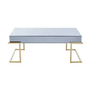 Mirrored Rectangular Coffee Table in Gold and Grey Finish, Kaso