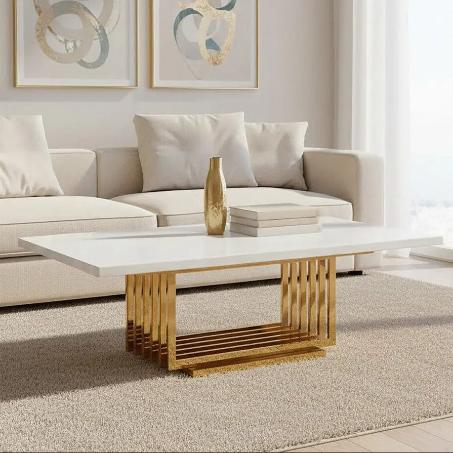 Moda Ivory Marble Effect Coffee Table with Gold Finish Base
