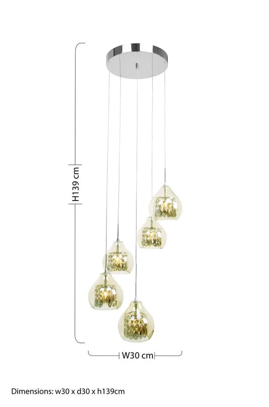 Moire Smoked Glass and Chrome 5 Pendant Light