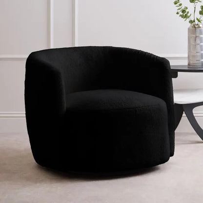 Montreal Black Boucle Effect Curved Lounge Chair With Swivel Base