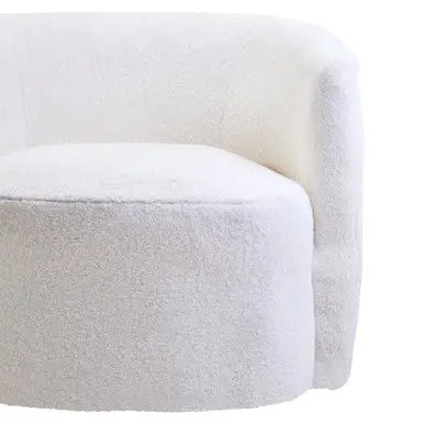 Montreal Ivory Boucle Effect Curved Lounge Chair With Swivel Base