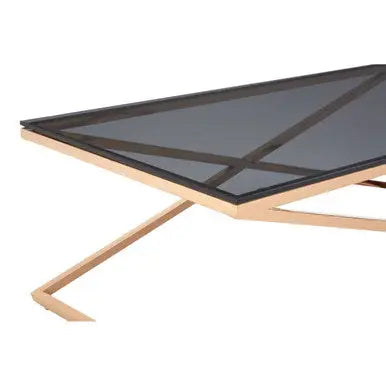 Montril Smoked Glass and Gold Finish Criss Cross Coffee Table
