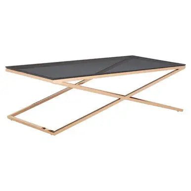 Montril Smoked Glass and Gold Finish Criss Cross Coffee Table