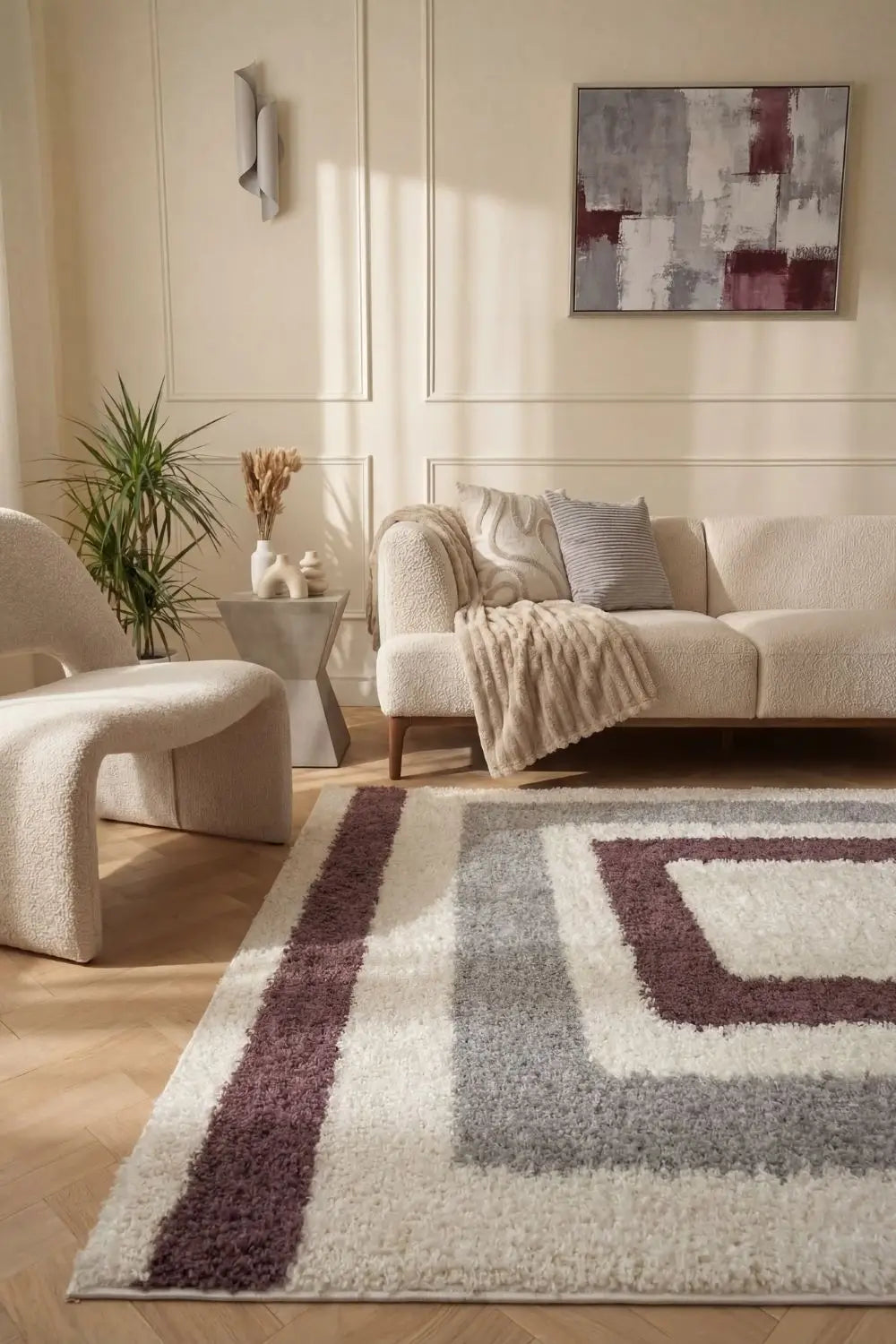 Moodi Shaggy Grey/Purple Contour Rug