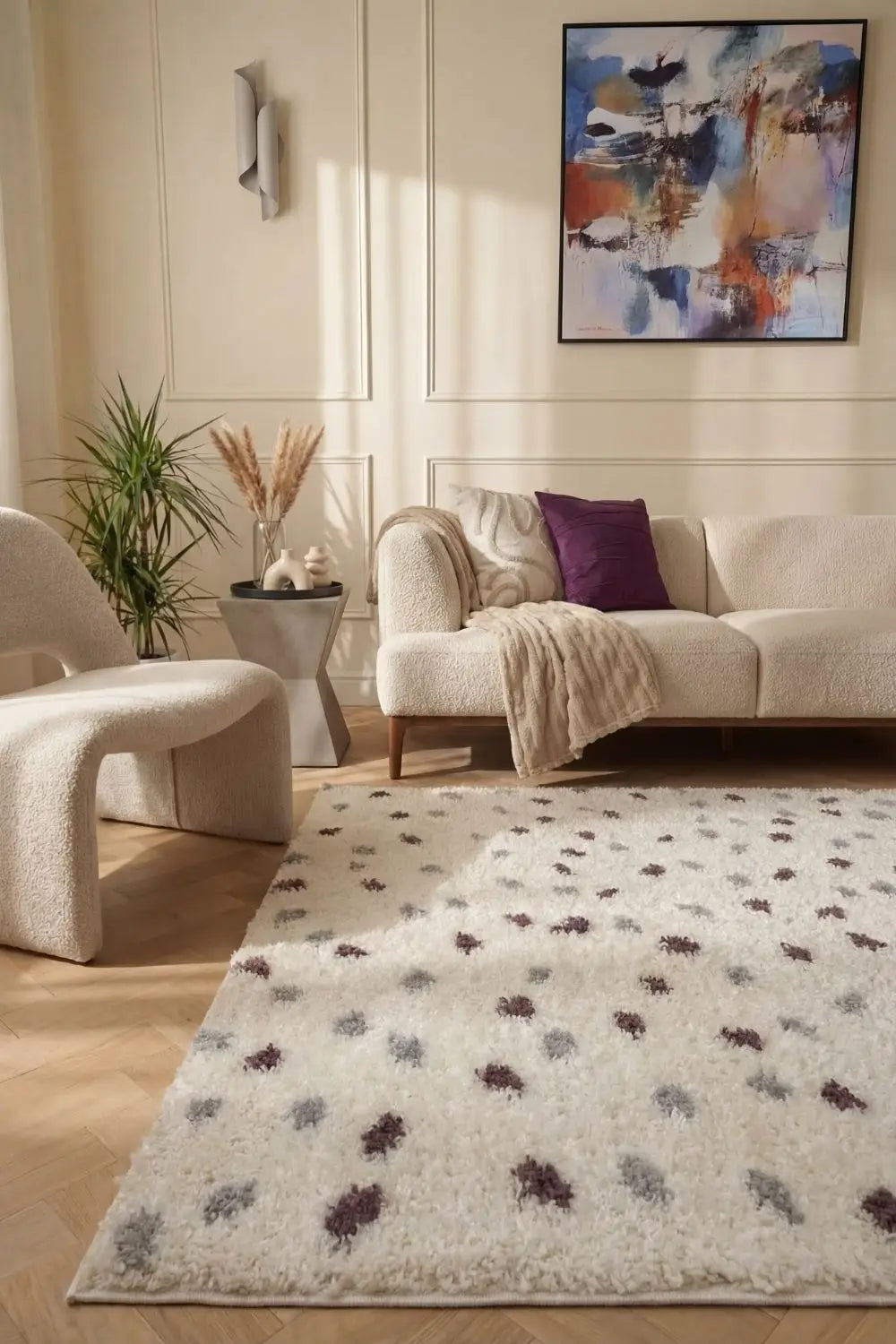 Moodi Shaggy Grey/Purple Plumetis Rug