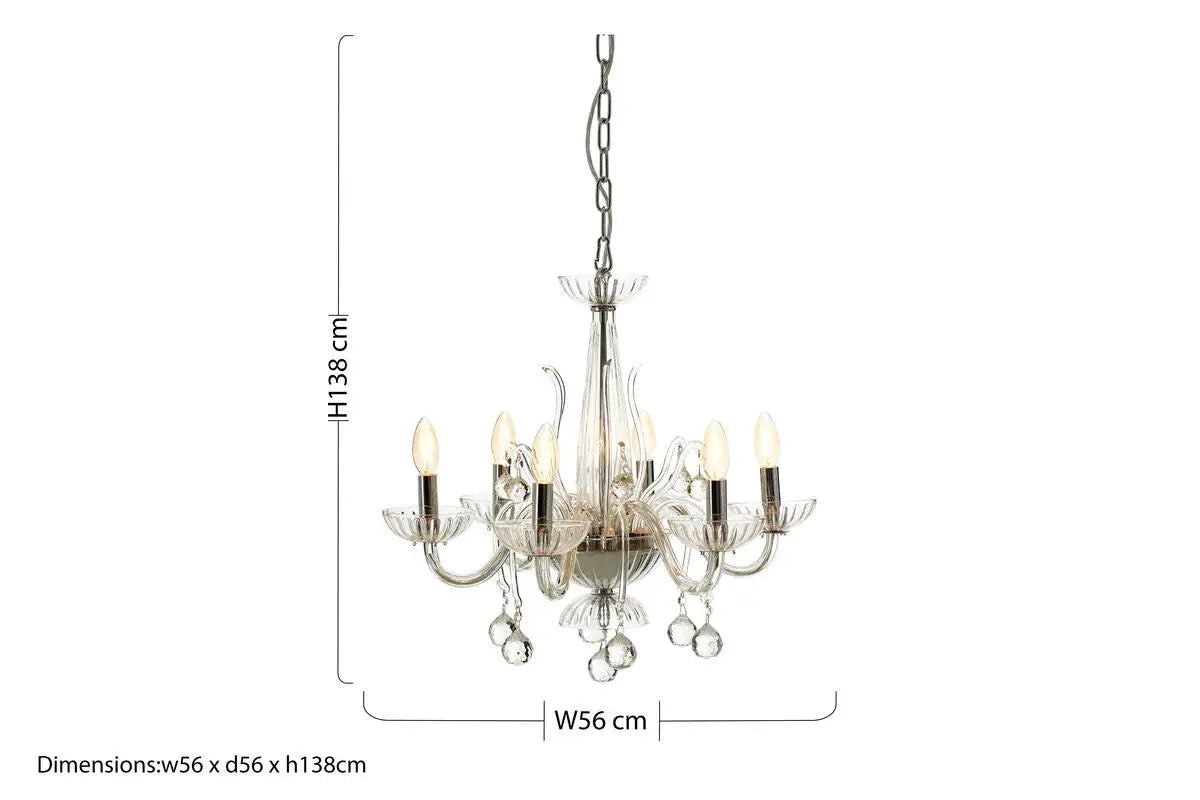 Morano 6 Bulb Clear Crystal Glass Chandelier