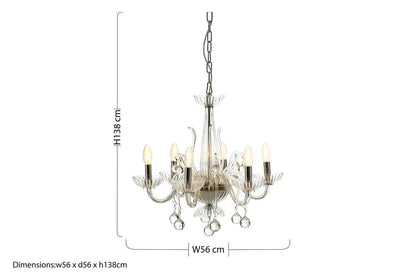 Morano 6 Bulb Clear Crystal Glass Chandelier