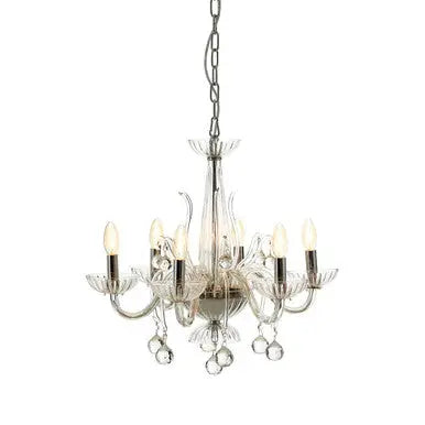 Morano 6 Bulb Clear Crystal Glass Chandelier