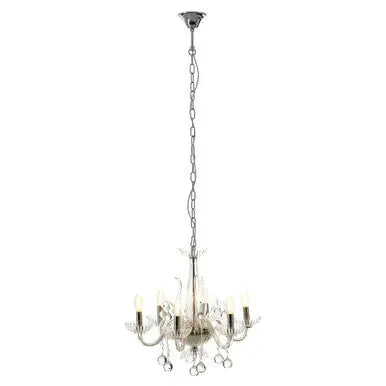 Morano 6 Bulb Clear Crystal Glass Chandelier
