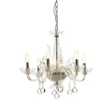 Morano 6 Bulb Clear Crystal Glass Chandelier