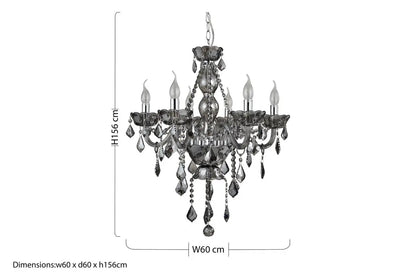 Morano 6 Bulb Smoked Crystal Glass Chandelier
