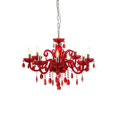 Morano 8 Bulb Red Crystal Glass Chandelier