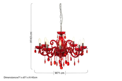 Morano 8 Bulb Red Crystal Glass Chandelier