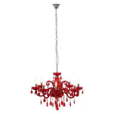 Morano 8 Bulb Red Crystal Glass Chandelier