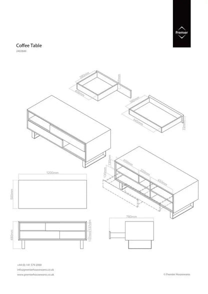 Moritz White High Gloss Finish 2 Drawer Coffee Table